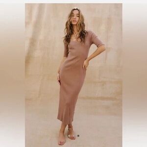 Free People Elegant Tan Midi Dress